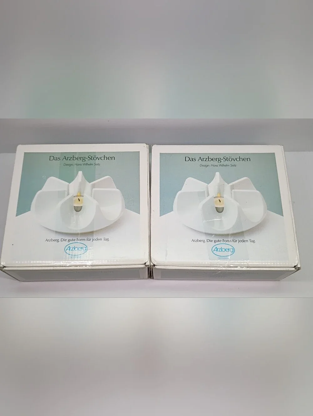 2 Ct Arzberg Teapot Warmer Votive Candle Holder White Porcelain Germany VINTAGE